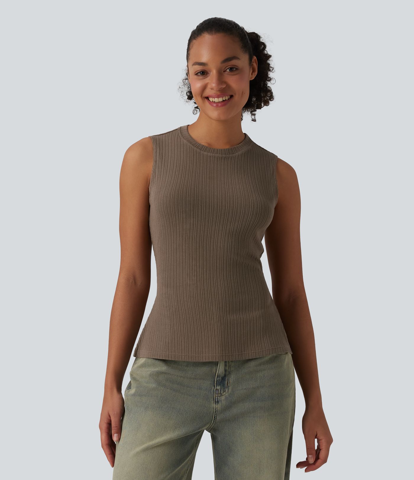 Round Neck Split Hem Ultra-slim Casual Tank Top