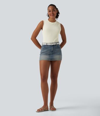 Round Neck Split Hem Ultra-slim Casual Tank Top