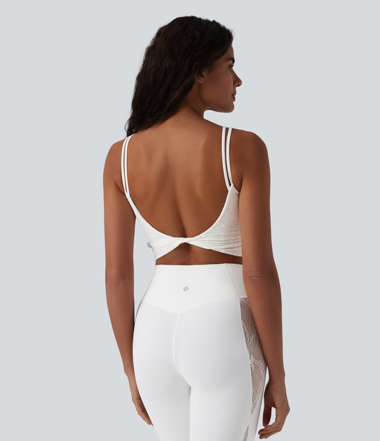 SoftlyZero™ débardeur court de yoga en dentelle à encolure en U