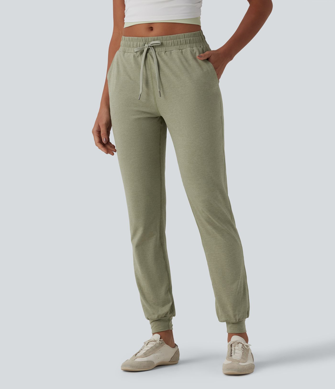 Jogging fuselé décontracté taille mi-haute avec cordon de serrage et poches