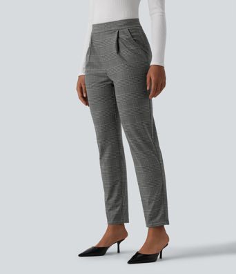 Halara Flex™ High Waisted Tapered Plaid Suit Work Pants with Pockets Halara Flex™ High Waisted Tapered Plaid Suit Work Pants with Pockets