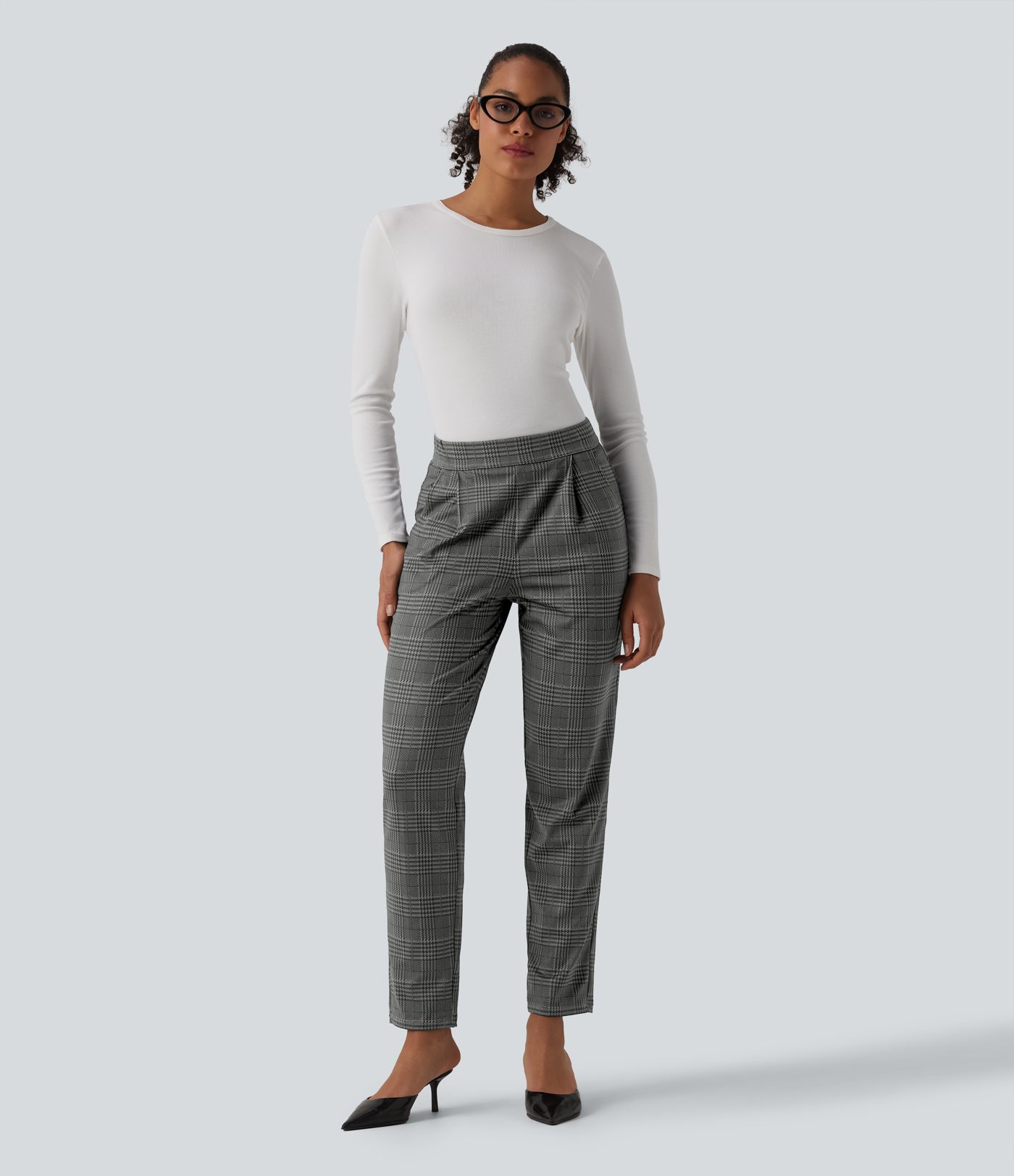 Halara Flex™ High Waisted Tapered Plaid Suit Work Pants with Pockets Halara Flex™ High Waisted Tapered Plaid Suit Work Pants with Pockets
