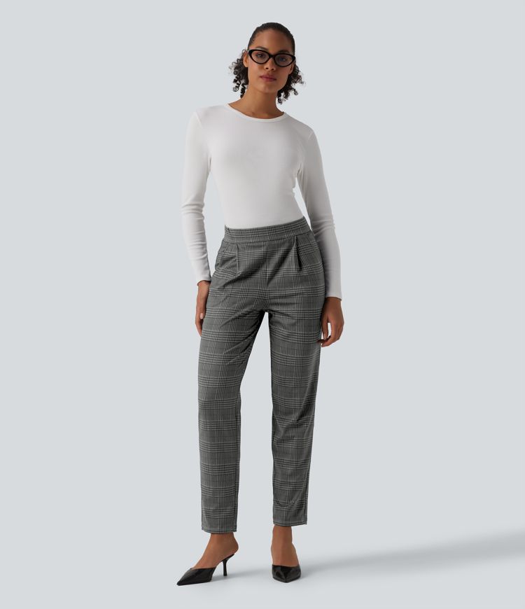 Halara Flex™ High Waisted Tapered Plaid Suit Work Pants with Pockets Halara Flex™ High Waisted Tapered Plaid Suit Work Pants with Pockets
