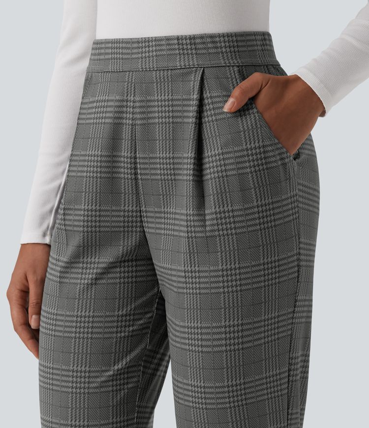 Halara Flex™ High Waisted Tapered Plaid Suit Work Pants with Pockets Halara Flex™ High Waisted Tapered Plaid Suit Work Pants with Pockets
