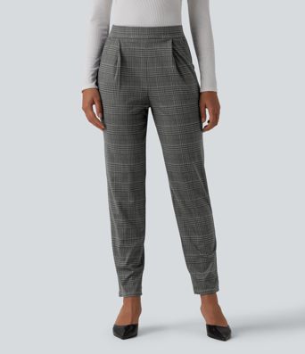 Halara Flex™ High Waisted Tapered Plaid Suit Work Pants with Pockets Halara Flex™ High Waisted Tapered Plaid Suit Work Pants with Pockets