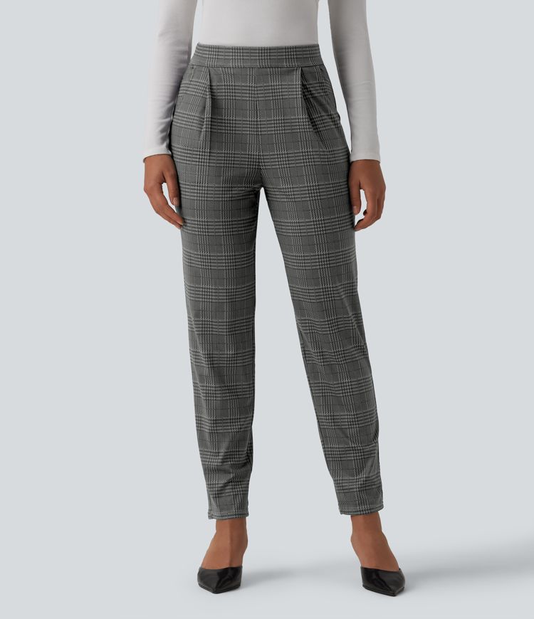 Halara Flex™ High Waisted Tapered Plaid Suit Work Pants with Pockets Halara Flex™ High Waisted Tapered Plaid Suit Work Pants with Pockets