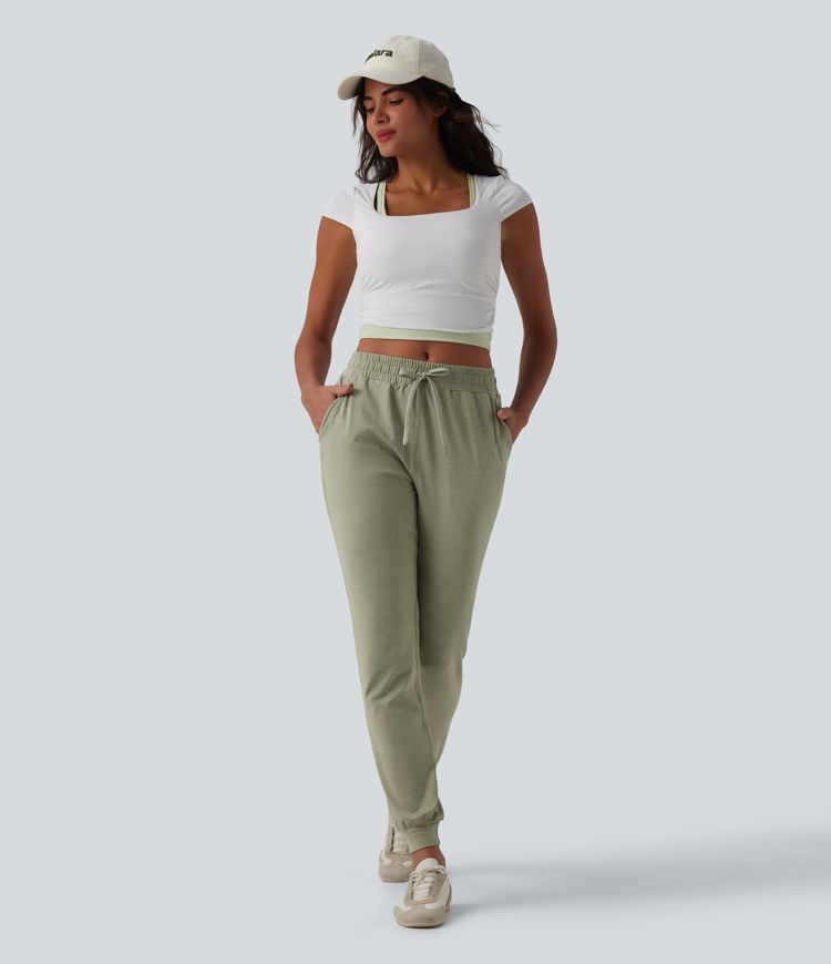 Jogging fuselé décontracté taille mi-haute avec cordon de serrage et poches