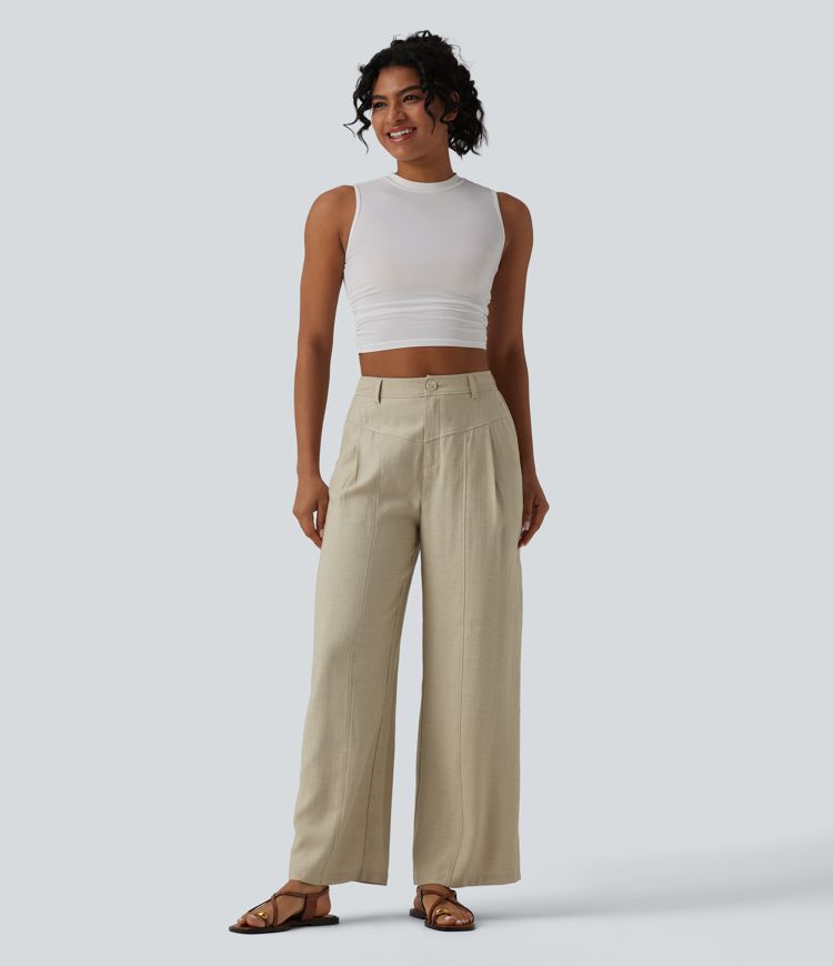 Lässige Leinenhose mit hohem Bund und Taschen