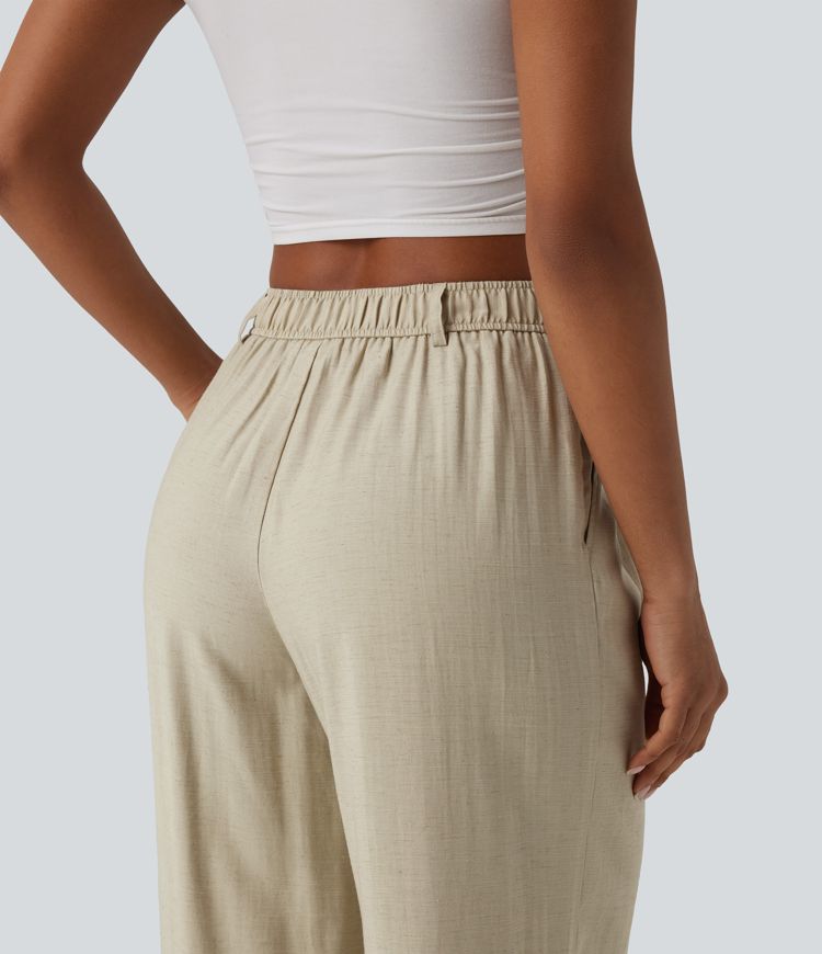 Lässige Leinenhose mit hohem Bund und Taschen