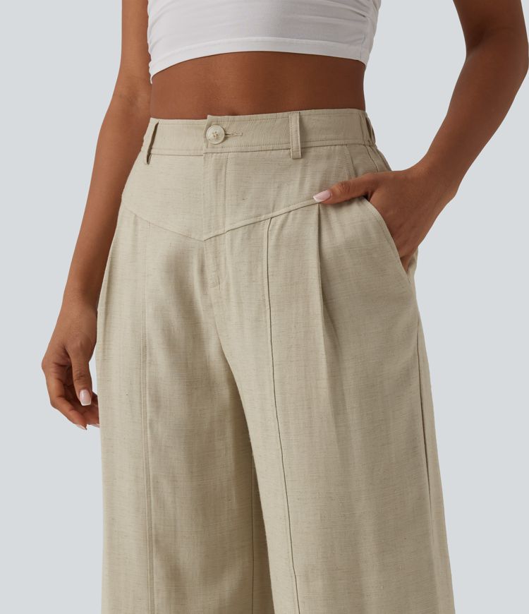 Lässige Leinenhose mit hohem Bund und Taschen