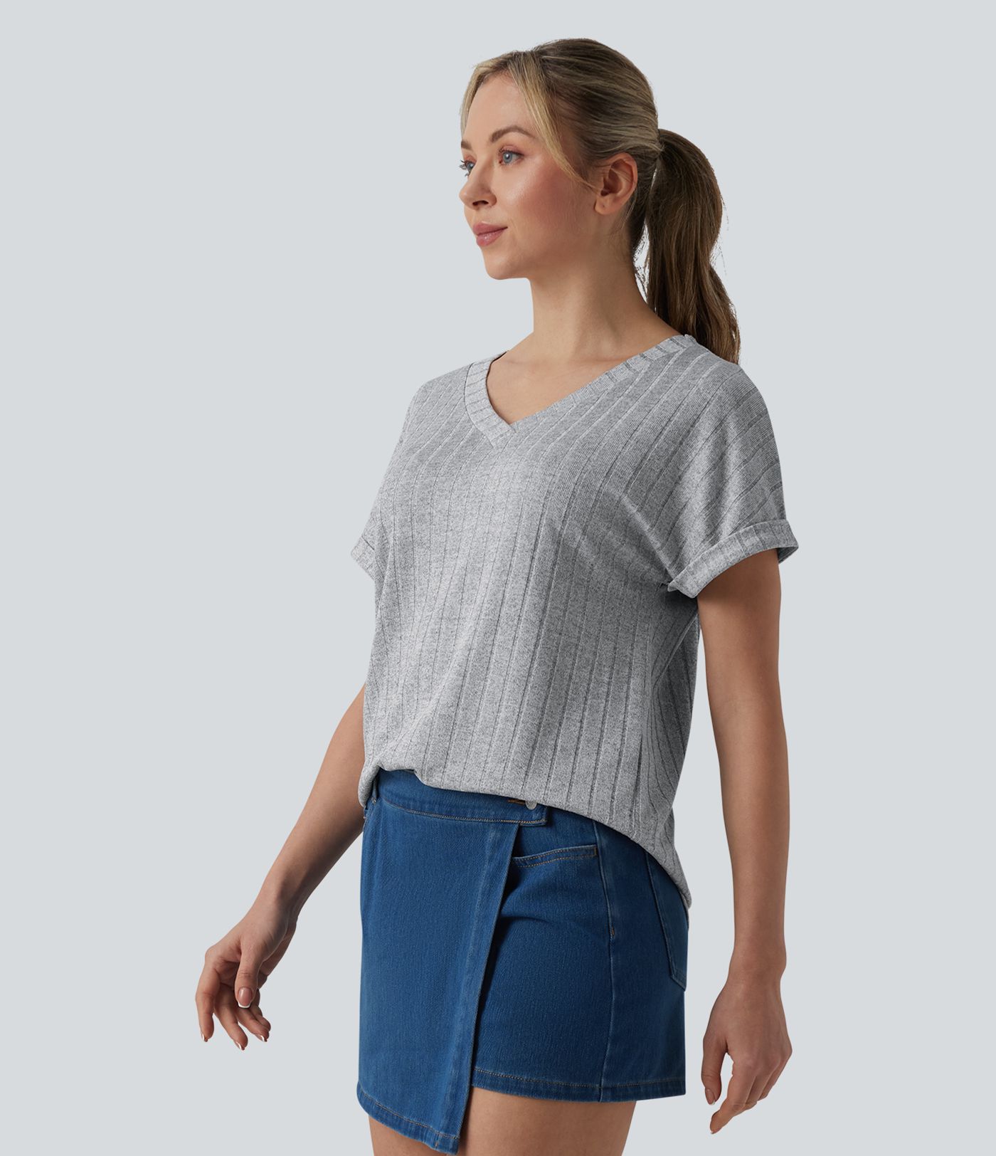 V Neck Short Sleeve Casual T-Shirt