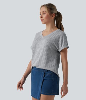 V Neck Short Sleeve Casual T-Shirt