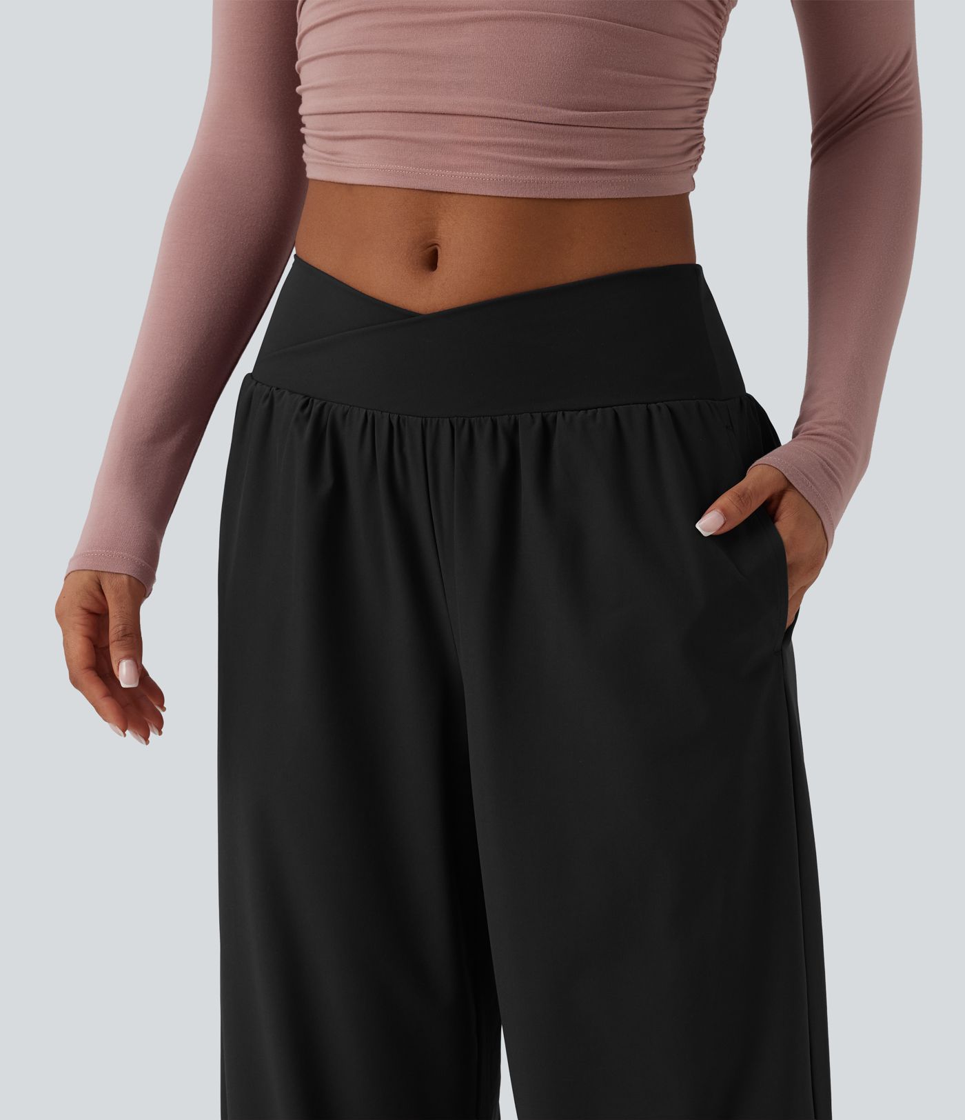 Crossover Low Rise Casual Baggy Trousers with Pockets