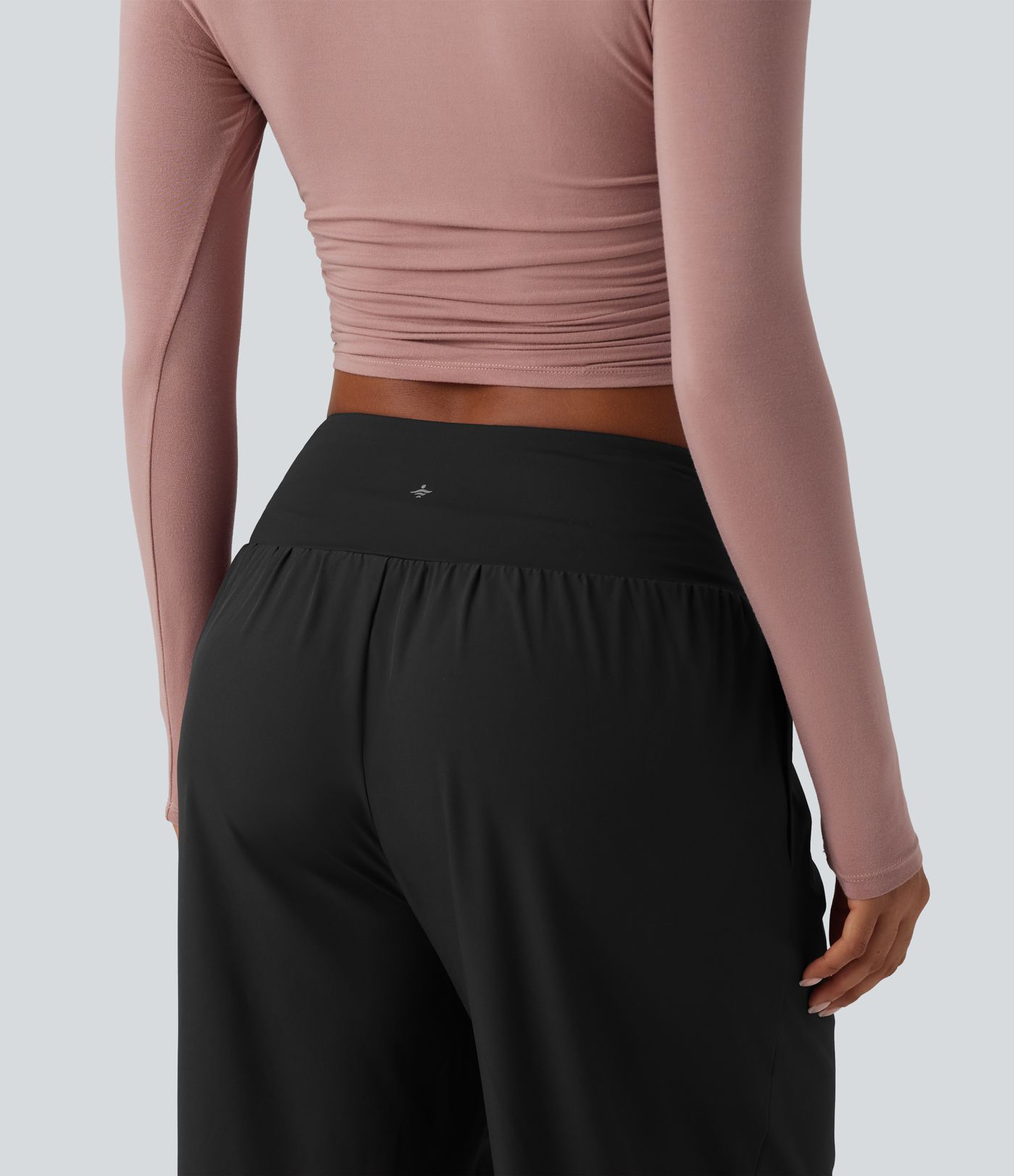 Crossover Low Rise Casual Baggy Trousers with Pockets