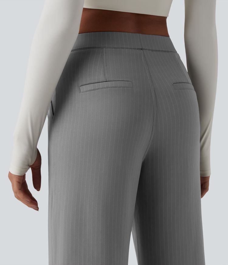 Pantalon tailleur droit taille haute à rayures avec poches