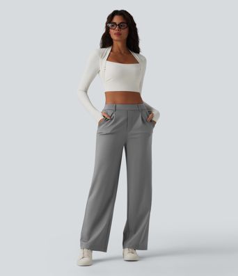 Pantalon tailleur droit taille haute à rayures avec poches