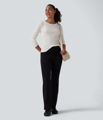 Semi Sheer Ribbed Knit Round Neck Long Sleeve Casual T-Shirt
