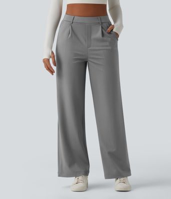 Pantalon tailleur droit taille haute à rayures avec poches