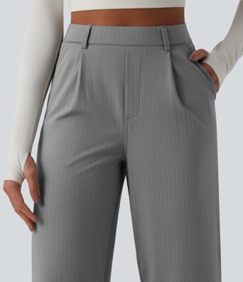 Pantalon tailleur droit taille haute à rayures avec poches