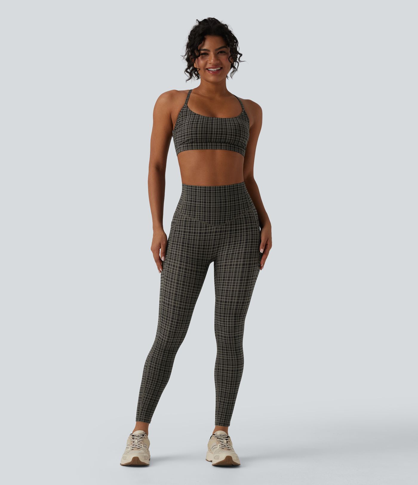 Halara UltraSculpt™ Plaid Print High Waisted Tummy Control Running Leggings with Pockets