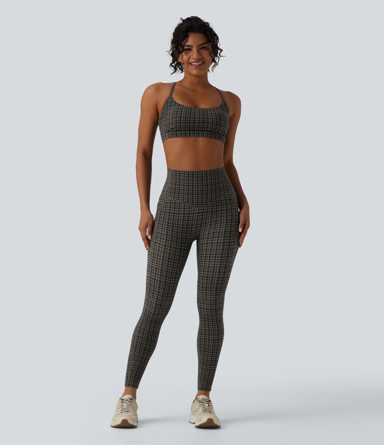 Halara UltraSculpt™ Plaid Print High Waisted Tummy Control Running Leggings with Pockets
