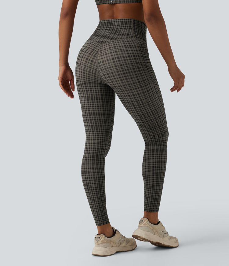 Halara UltraSculpt™ Plaid Print High Waisted Tummy Control Running Leggings with Pockets