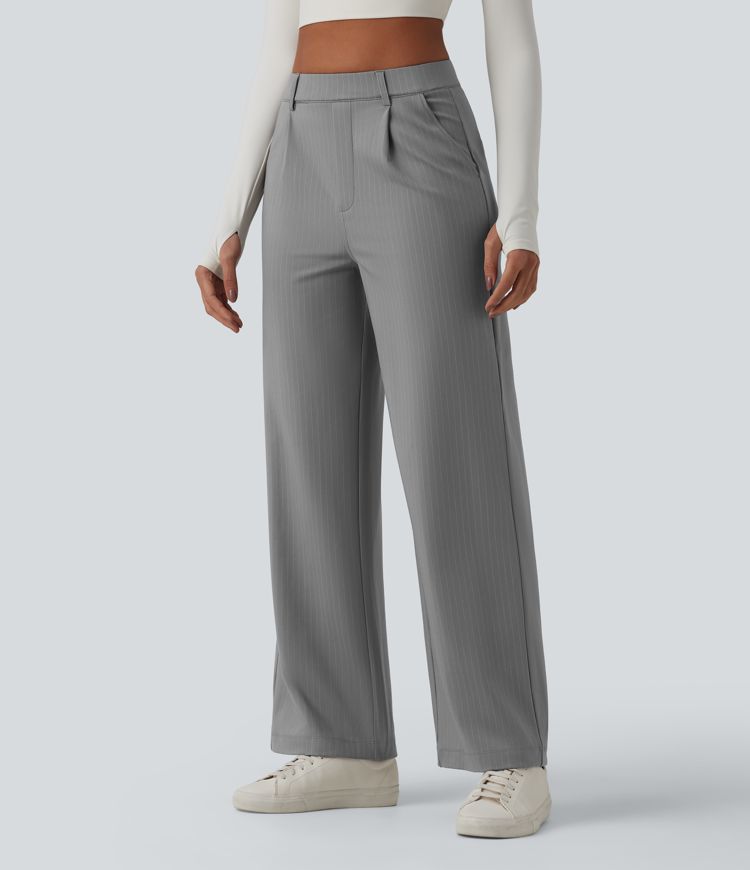 Pantalon tailleur droit taille haute à rayures avec poches