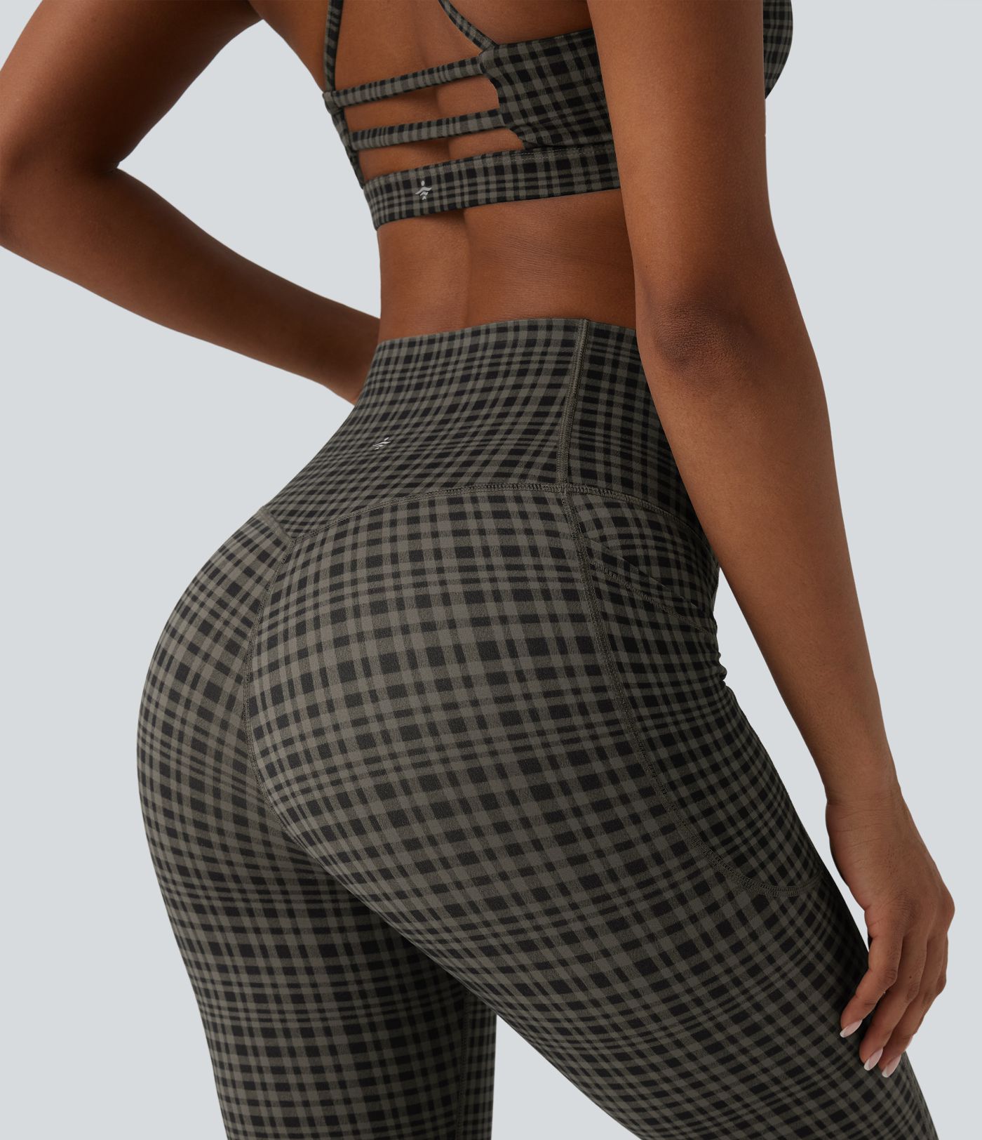 Halara UltraSculpt™ Plaid Print High Waisted Tummy Control Running Leggings with Pockets