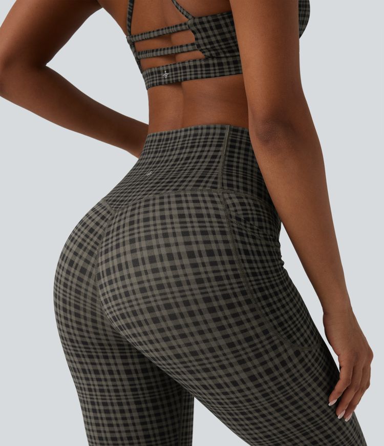 Halara UltraSculpt™ Plaid Print High Waisted Tummy Control Running Leggings with Pockets
