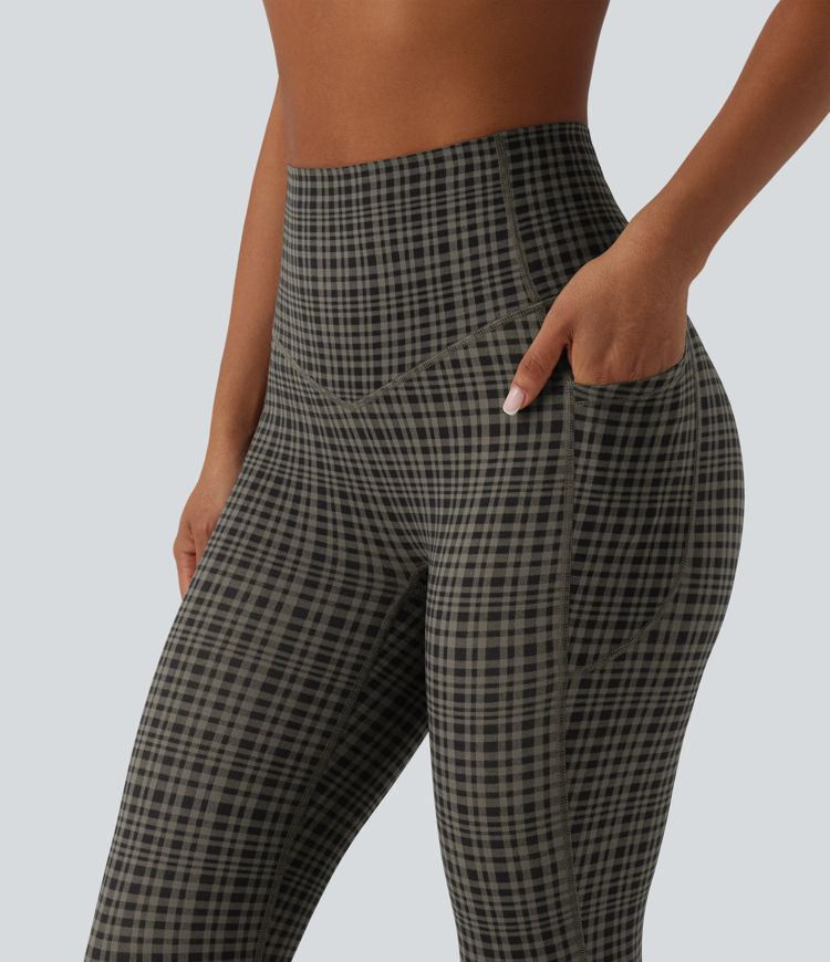 Halara UltraSculpt™ Plaid Print High Waisted Tummy Control Running Leggings with Pockets
