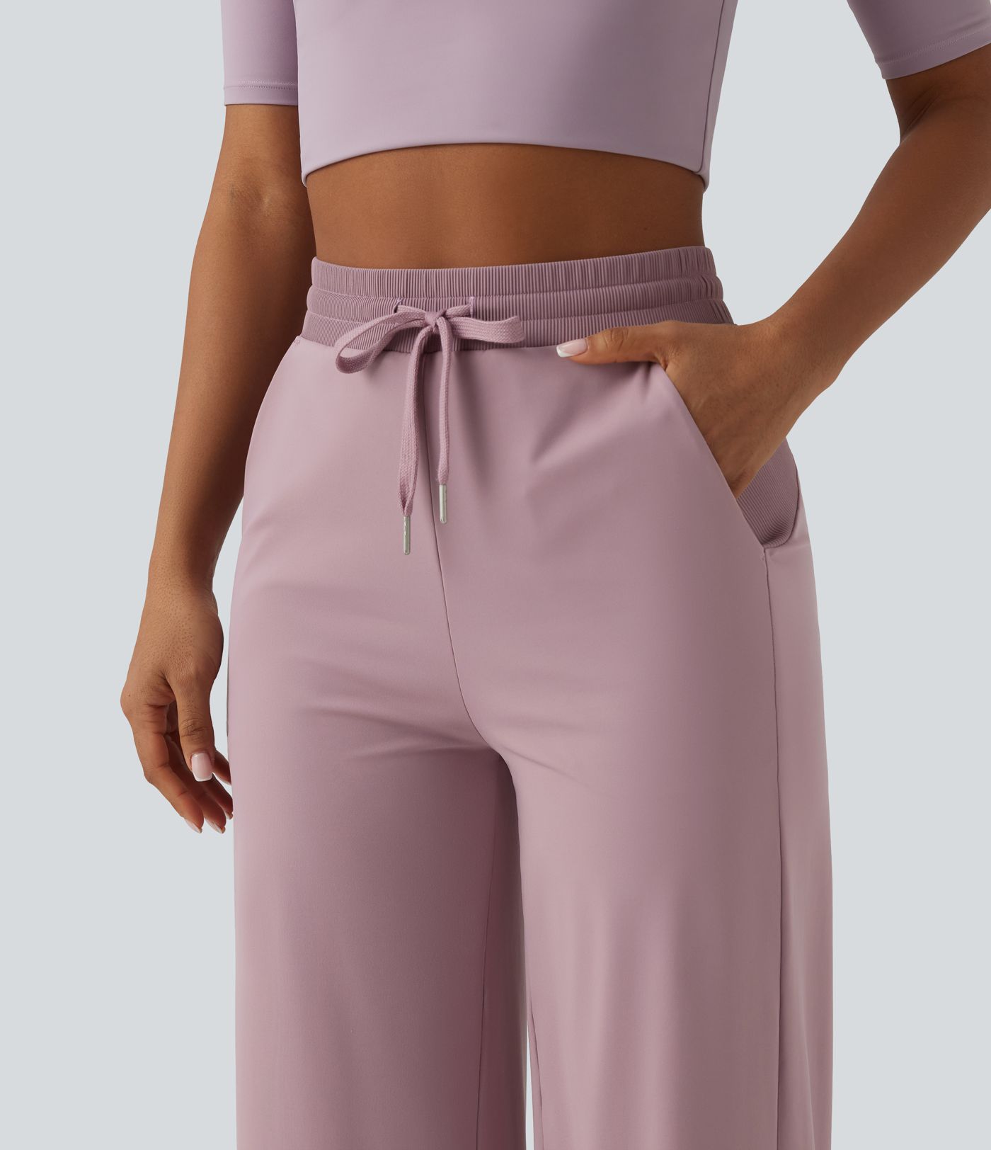 Pantalon ample décontracté SoftlyZero™ Airy taille haute avec cordon de serrage côtes contrastantes toucher frais et poches - UPF50+