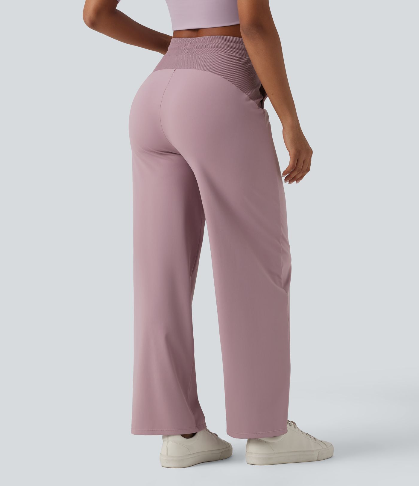Pantalon ample décontracté SoftlyZero™ Airy taille haute avec cordon de serrage côtes contrastantes toucher frais et poches - UPF50+