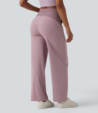 Pantalon ample décontracté SoftlyZero™ Airy taille haute avec cordon de serrage côtes contrastantes toucher frais et poches - UPF50+