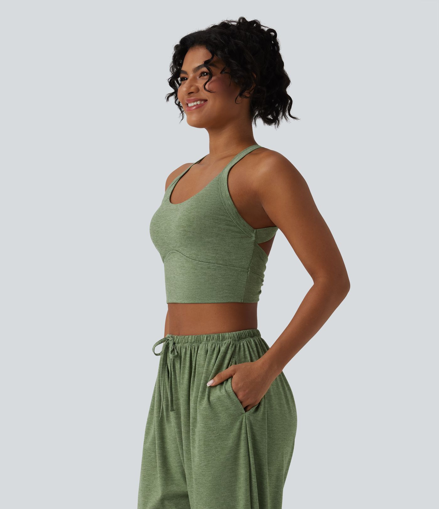 Backless Twisted Adjustable Buckle Skinny Cropped Heathered Casual Tank Top