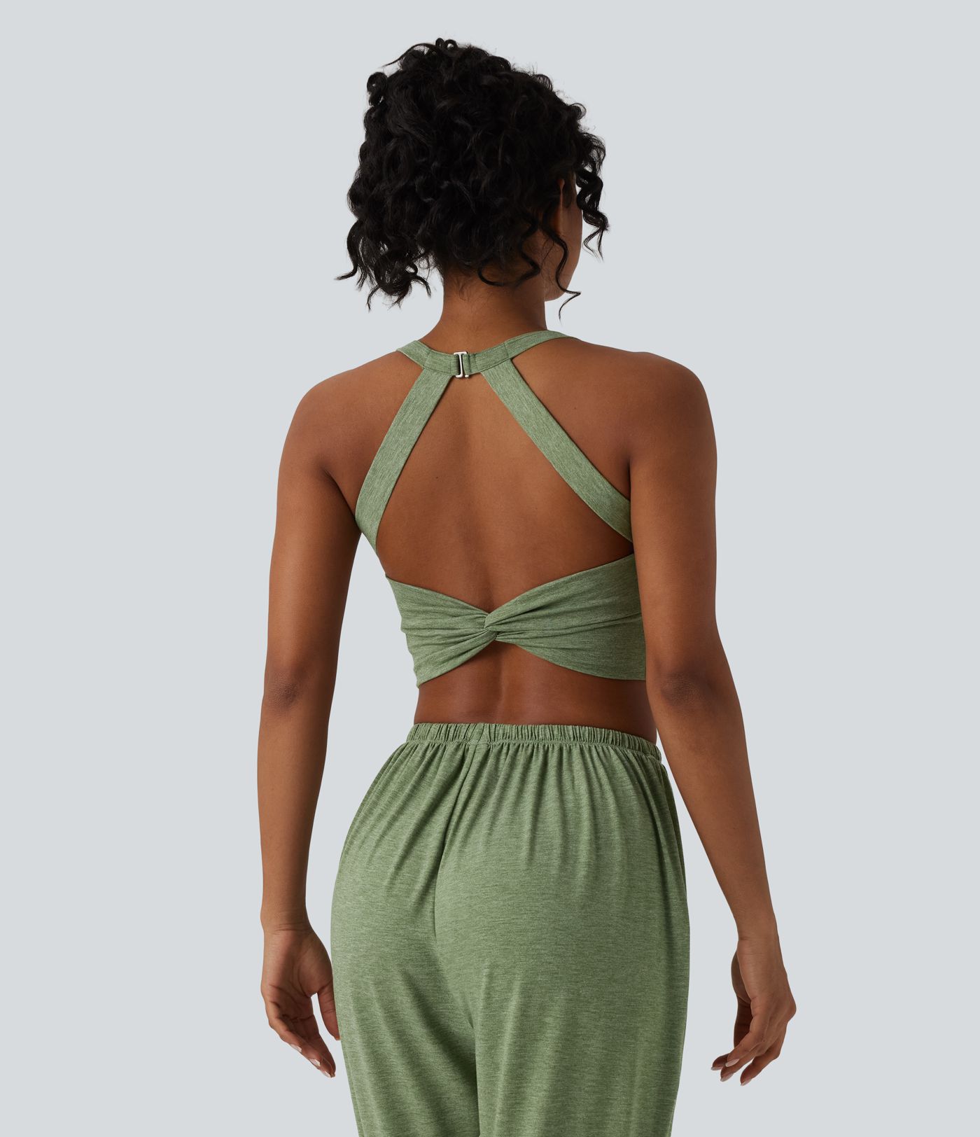 Backless Twisted Adjustable Buckle Skinny Cropped Heathered Casual Tank Top