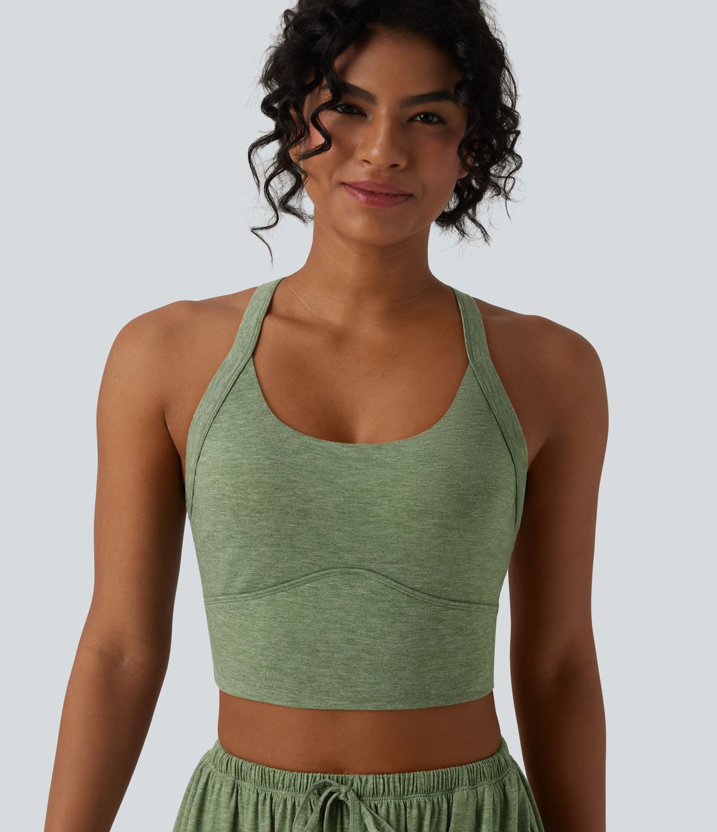 Backless Twisted Adjustable Buckle Skinny Cropped Heathered Casual Tank Top