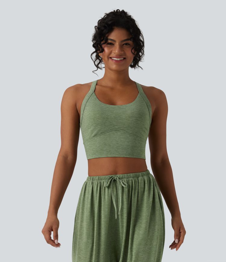 Backless Twisted Adjustable Buckle Skinny Cropped Heathered Casual Tank Top