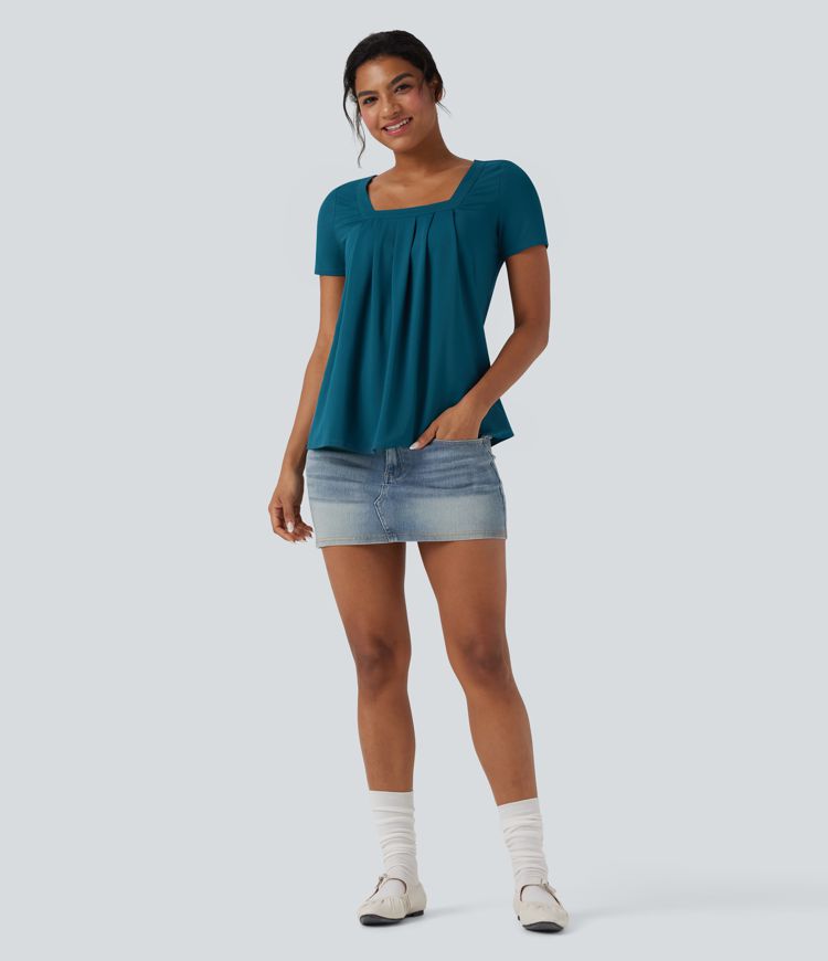 Square Neck Short Sleeve Casual Top