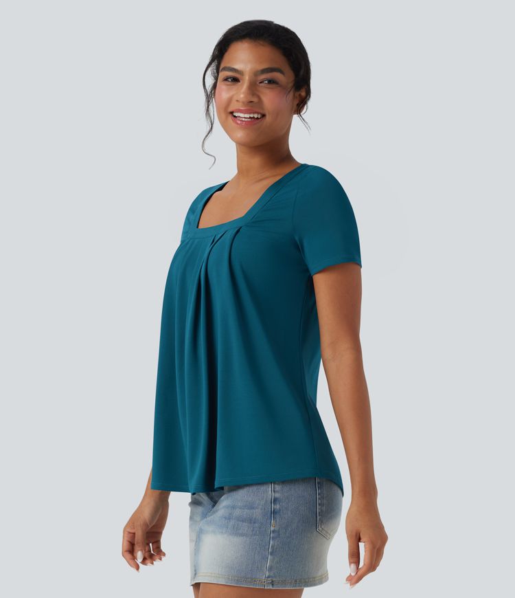 Square Neck Short Sleeve Casual Top