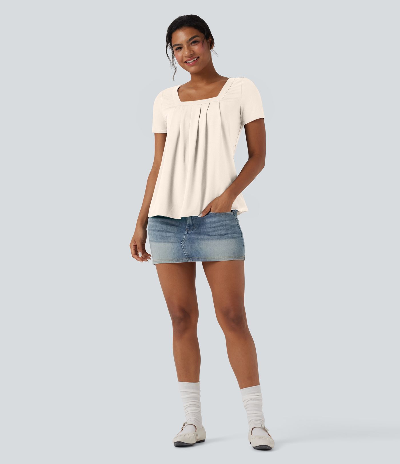 Haut casual col carré manches courtes