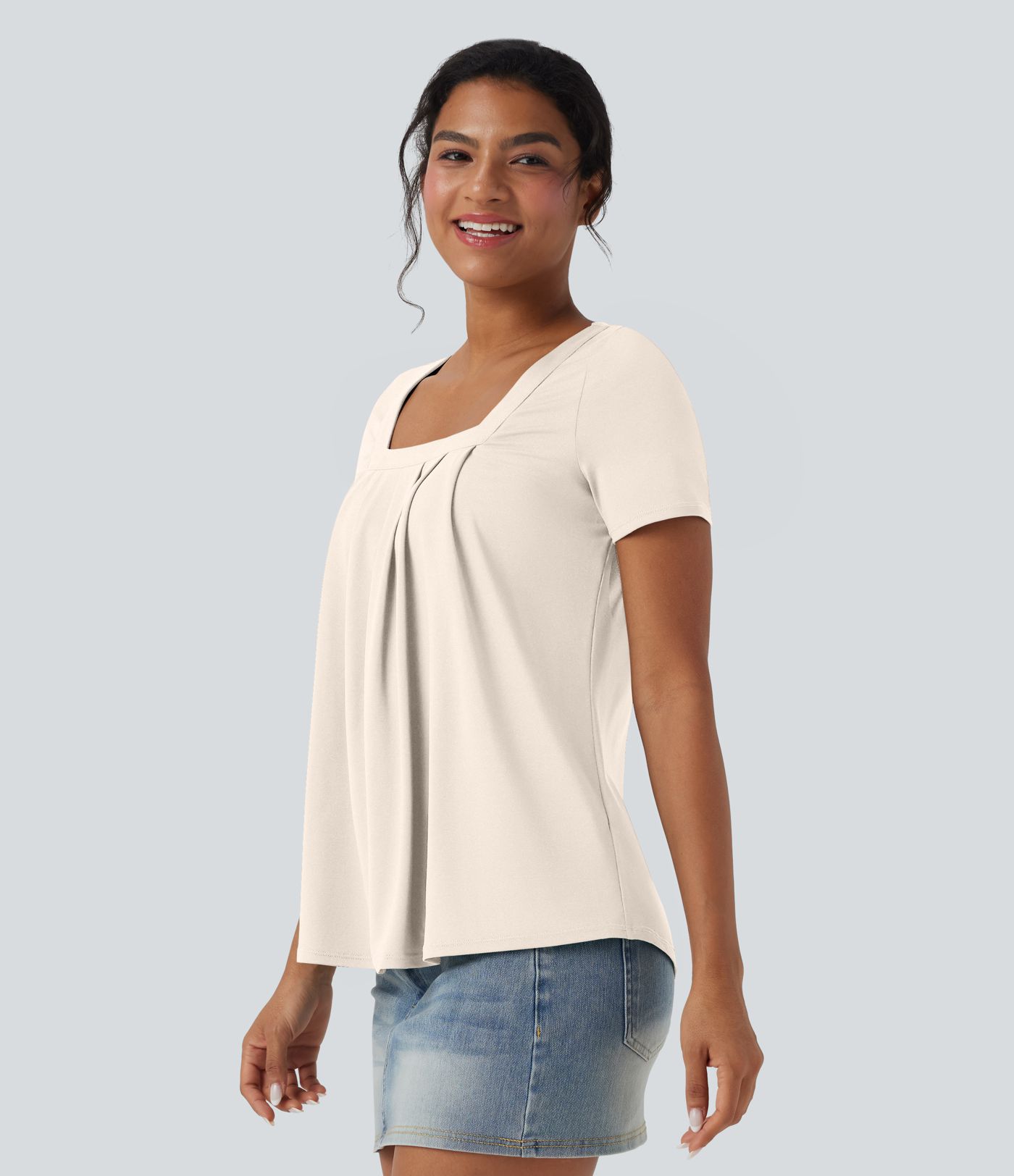 Haut casual col carré manches courtes