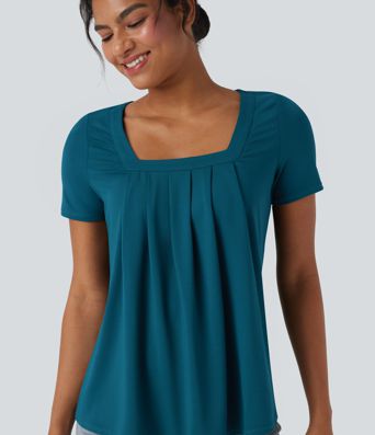 Square Neck Short Sleeve Casual Top
