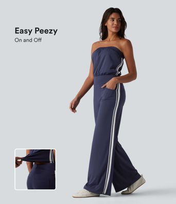 SoftlyZero™ QuickDry Tube Side Stripes Casual Jumpsuit with Pockets-Easy Peezy