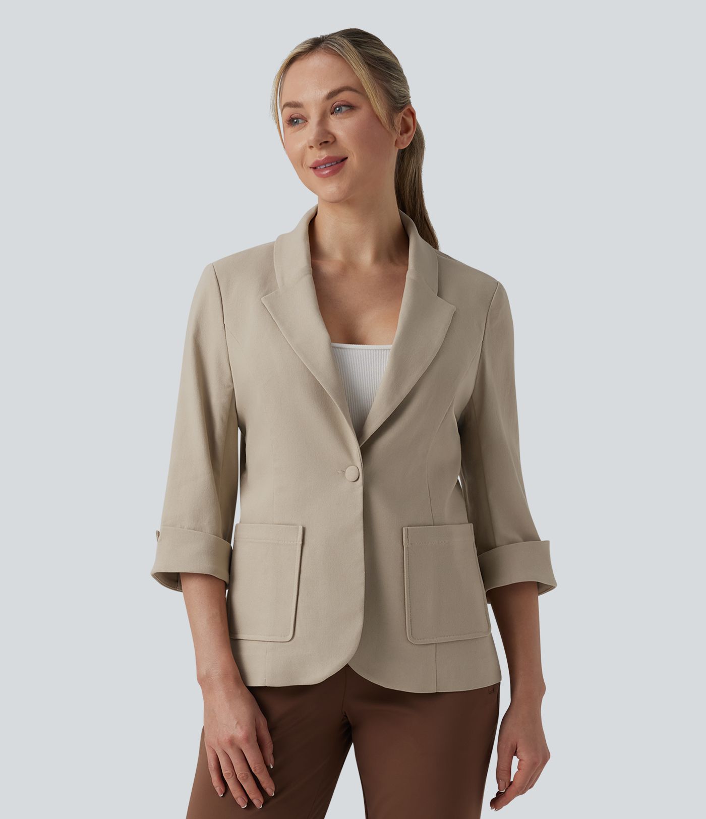 Shawl Collar 3/4 Sleeve Work Blazer with Pockets