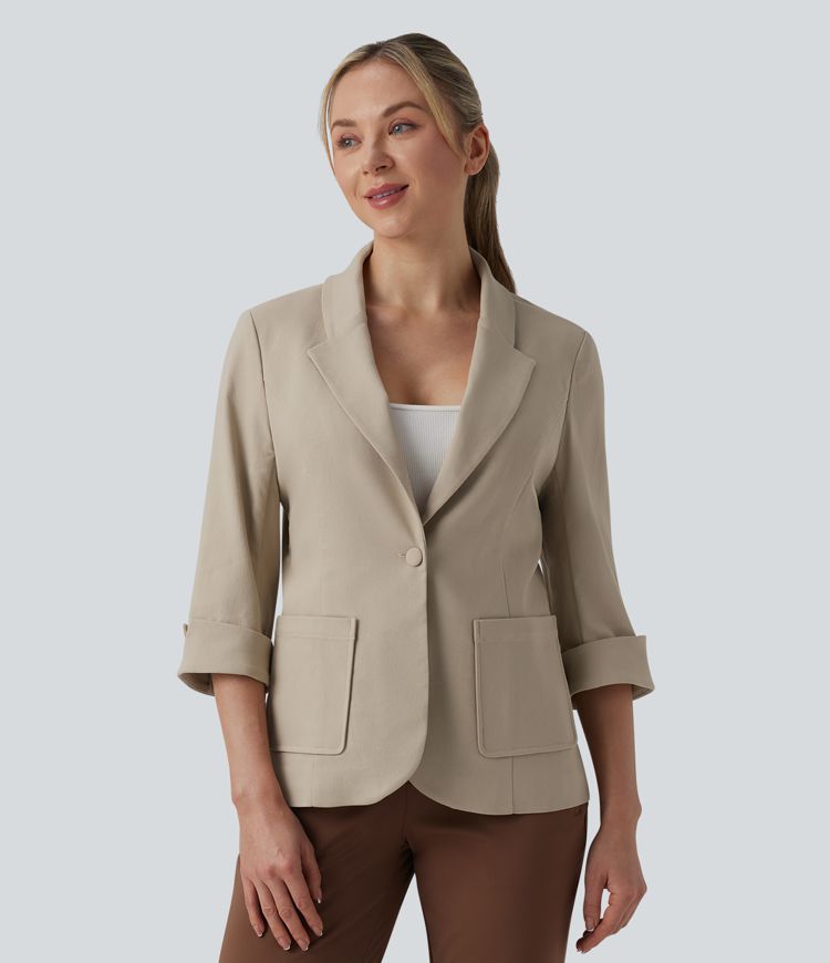 Shawl Collar 3/4 Sleeve Work Blazer with Pockets
