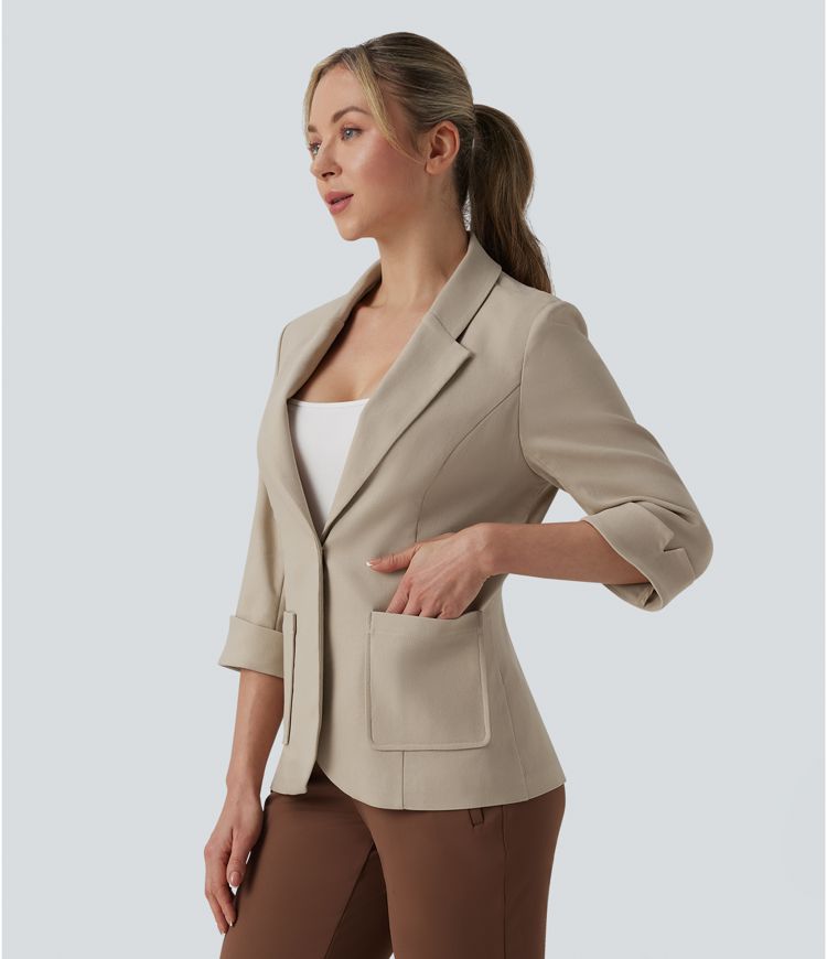 Shawl Collar 3/4 Sleeve Work Blazer with Pockets