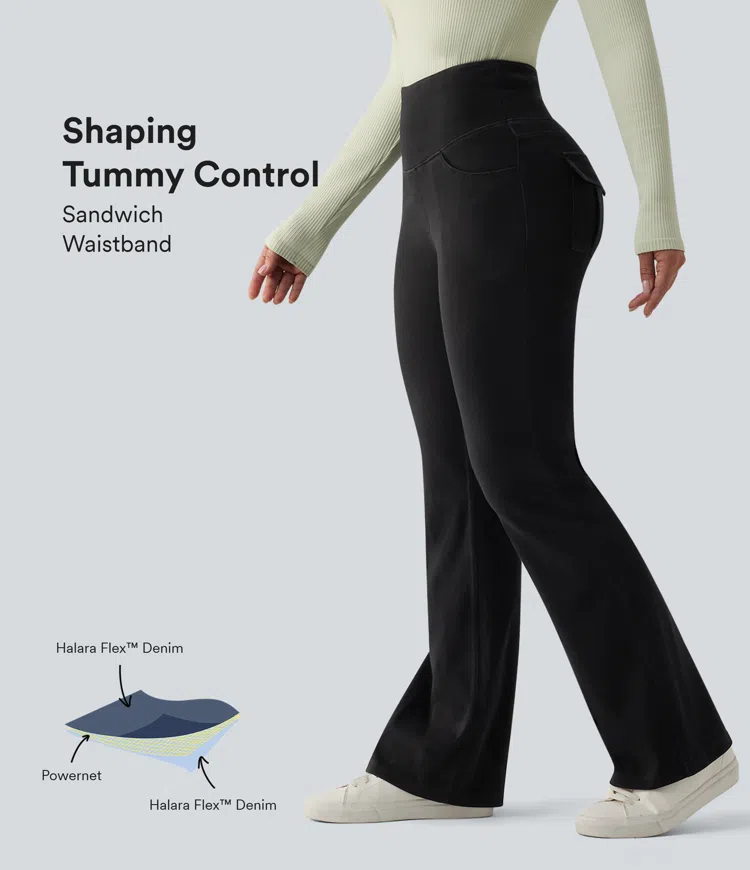 Halara Flex™ High Waisted Tummy Control Flare Casual Jeans with Pockets