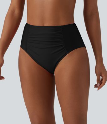 Bas de maillot de bain bikini taille haute gainant froncé Bas de maillot de bain bikini taille haute gainant froncé