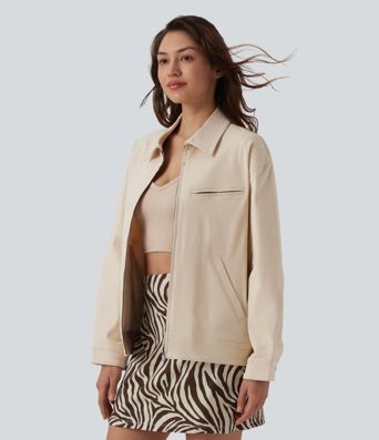 Long Sleeve Zipper Casual Jacket with Pockets