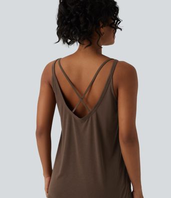 Tops ar U veida izgriezumu, brīvs ikdienas modelis